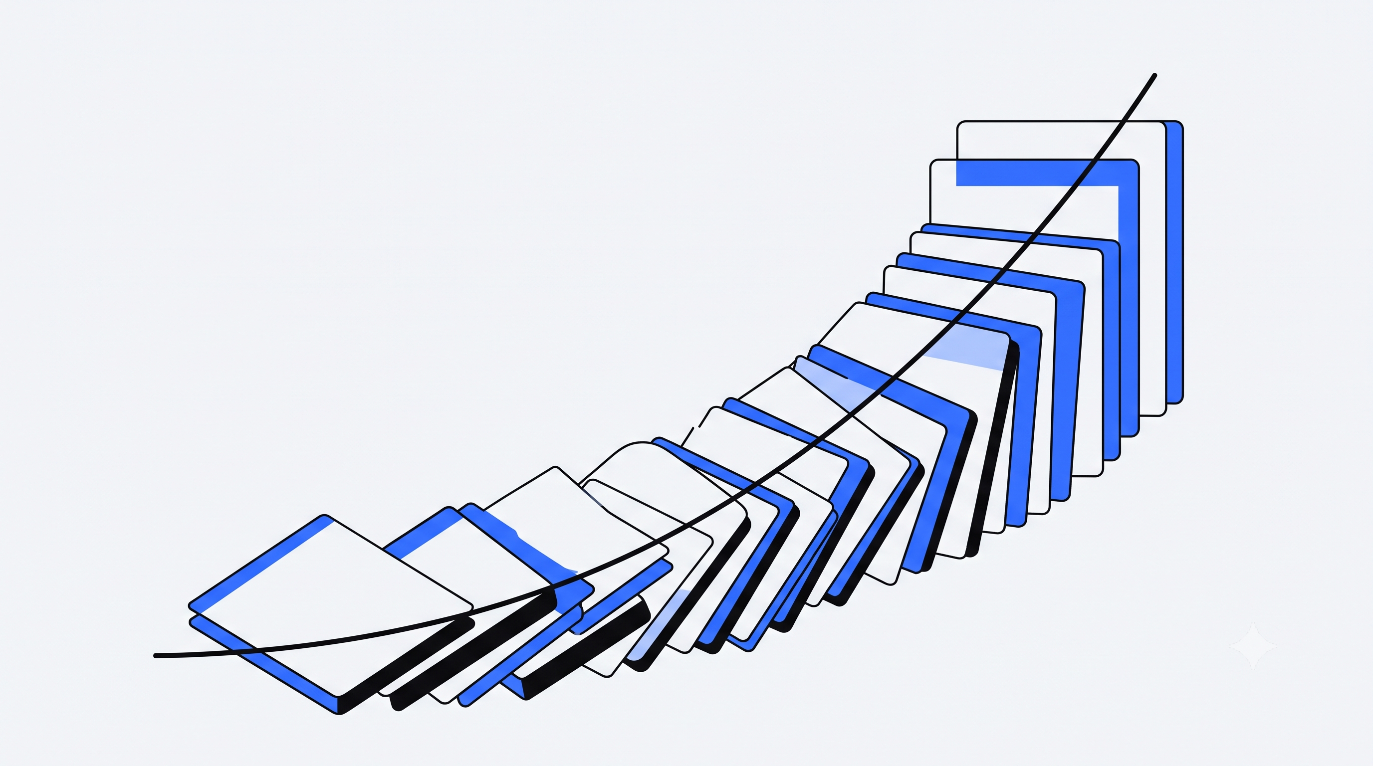 A stack of overlapping subscription cards forming a rising cost curve, representing accumulating AI tool expenses